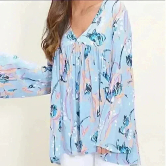 Free People Bella Floral Print Tunic Sky Combo Small - Picture 2 of 7